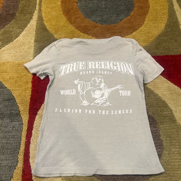 True Religion Grey White Graphic Short Sleeve Tee Shirt Kids Boys Size Small 4-5 - Picture 1 of 4